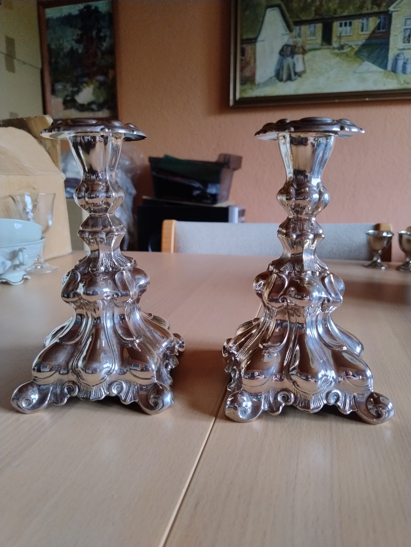 2 stk sølvplet lysestager, 18cm høje